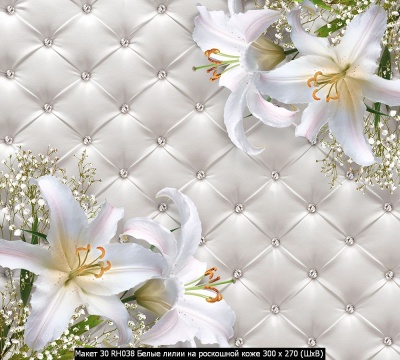 Фотообои 3D Белые лилии на роскошной коже 300х270см
