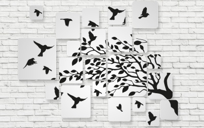 Фотообои 3D Птички на кирпичной стене 400х250см